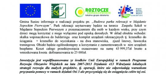 Informacja o realizacji projektu pn. Budowa Parku Rekreacji w Majdanie Sopockim Pierwszym