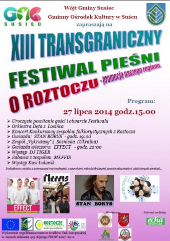 27 lipca  XIII Transgraniczny Festiwal Pieśni o Roztoczu